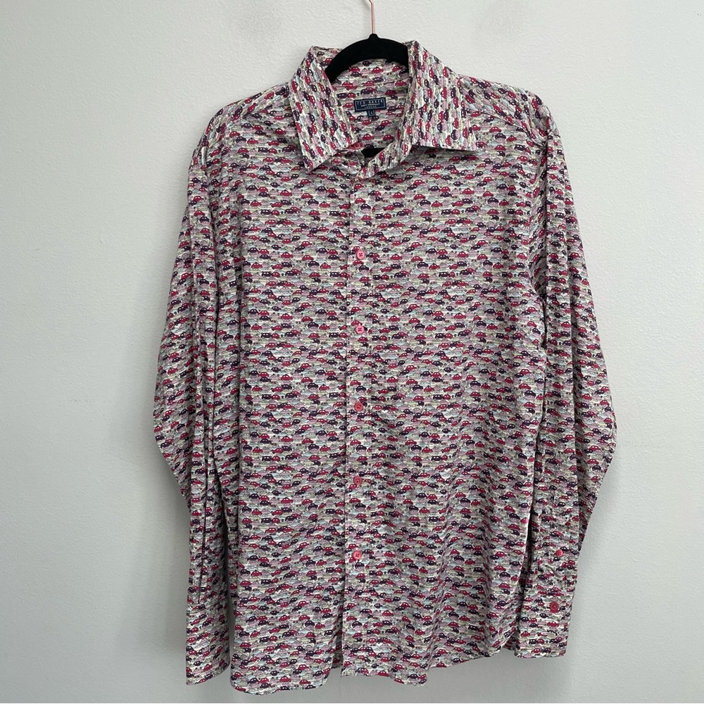 Ted Baker men’s button up car print long sleeve size 4